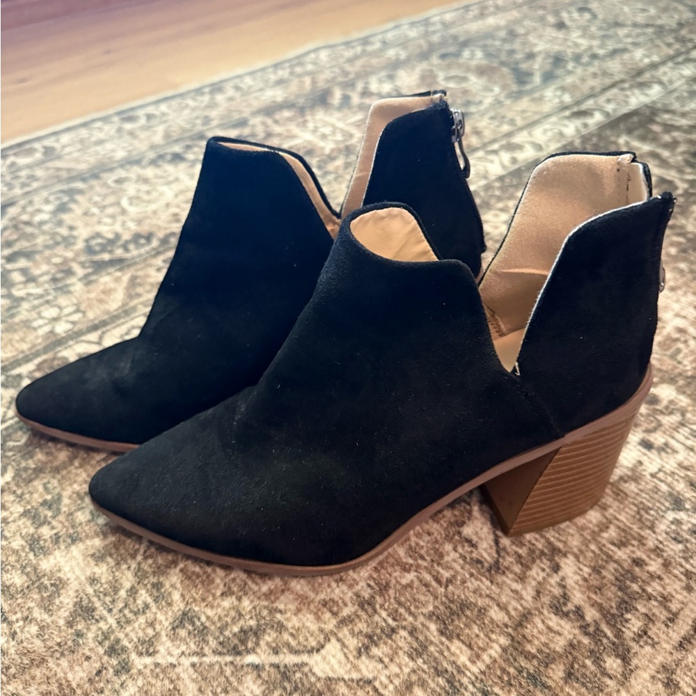 Women’s Black Suede Cutout Heel Booties